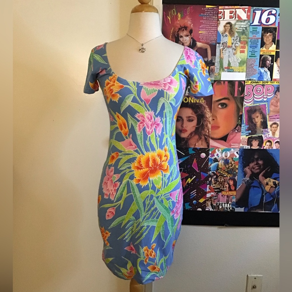 Tropical Floral Mini Dress in Blue